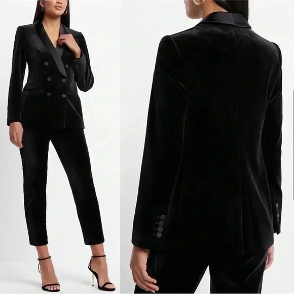 New Express Shawl Satin Collar Double Breasted Tuxedo Velvet Blazer Jacket S - Picture 10 of 10